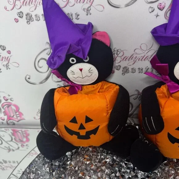 AVON Plush Halloween Black Cat Witch Wizard Pumpkin Candy Bucket Party vintage